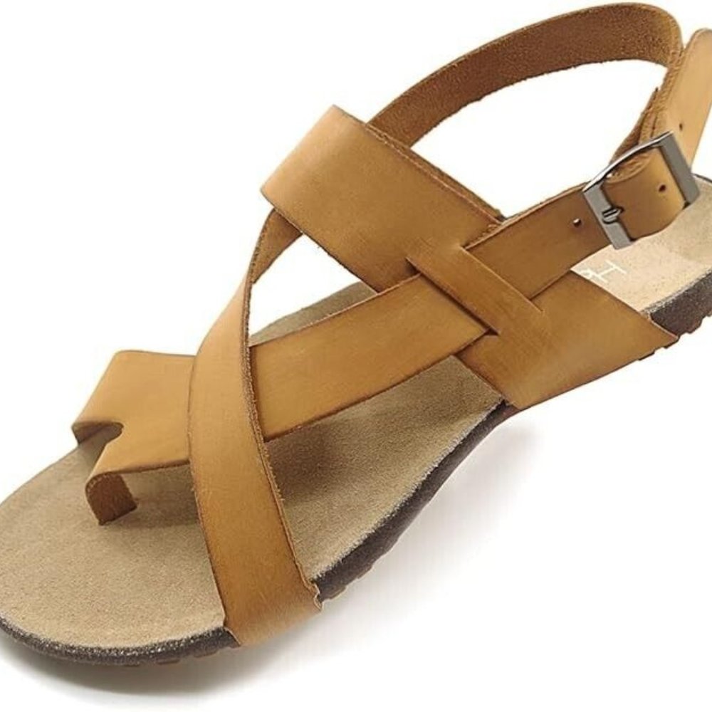 NEW ! Harssidanzar Men Genuine Leather Sandals Adjustable Brown Size US11/EU 44